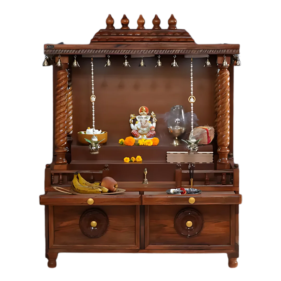 Shraddha Sheesham Wood Mandir (Brown) Front view