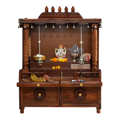 Shraddha Sheesham Wood Mandir (Brown) Front view