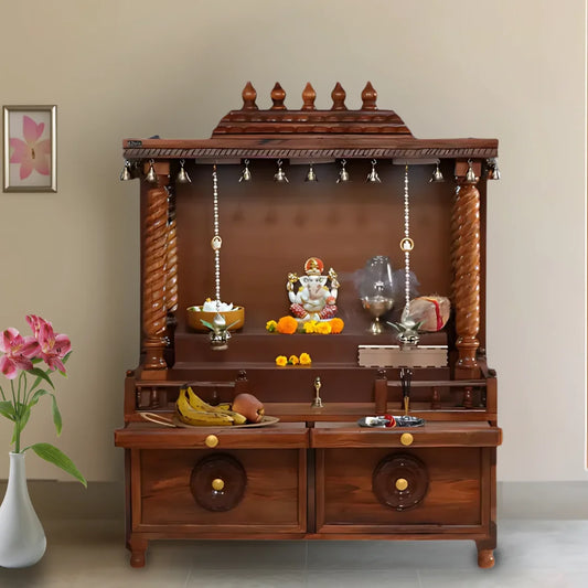 Shraddha Sheesham Wood Mandir (Brown) Lifestyel view