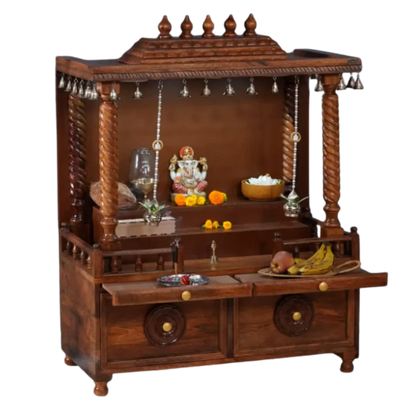 Shraddha Sheesham Wood Mandir (Brown) Side Angle 