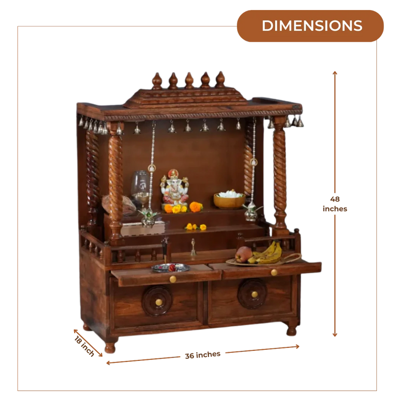 Shraddha Teak Wood Mandir (Brown) Dimensions
