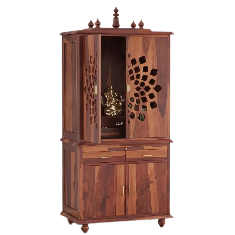 Shrayana Sheesham Wood Pooja Mandap with Door - Teak