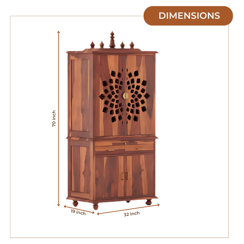 Shrayana Teak Wood Pooja Mandap with Door (Teak) Dimensions