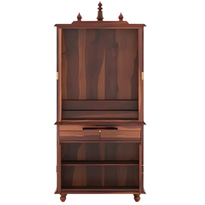 Shrayana Teak Wood Pooja Mandap with Door (Teak) open view
