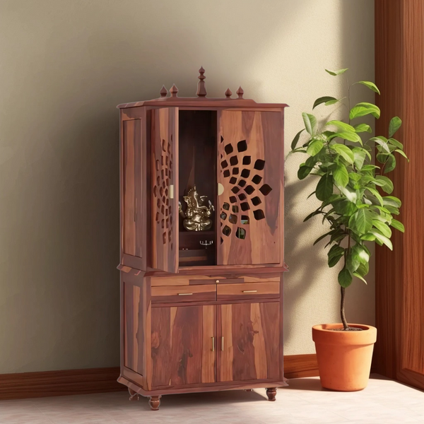 Shrayana Teak Wood Pooja Mandap with Door (Teak) lifestyle view