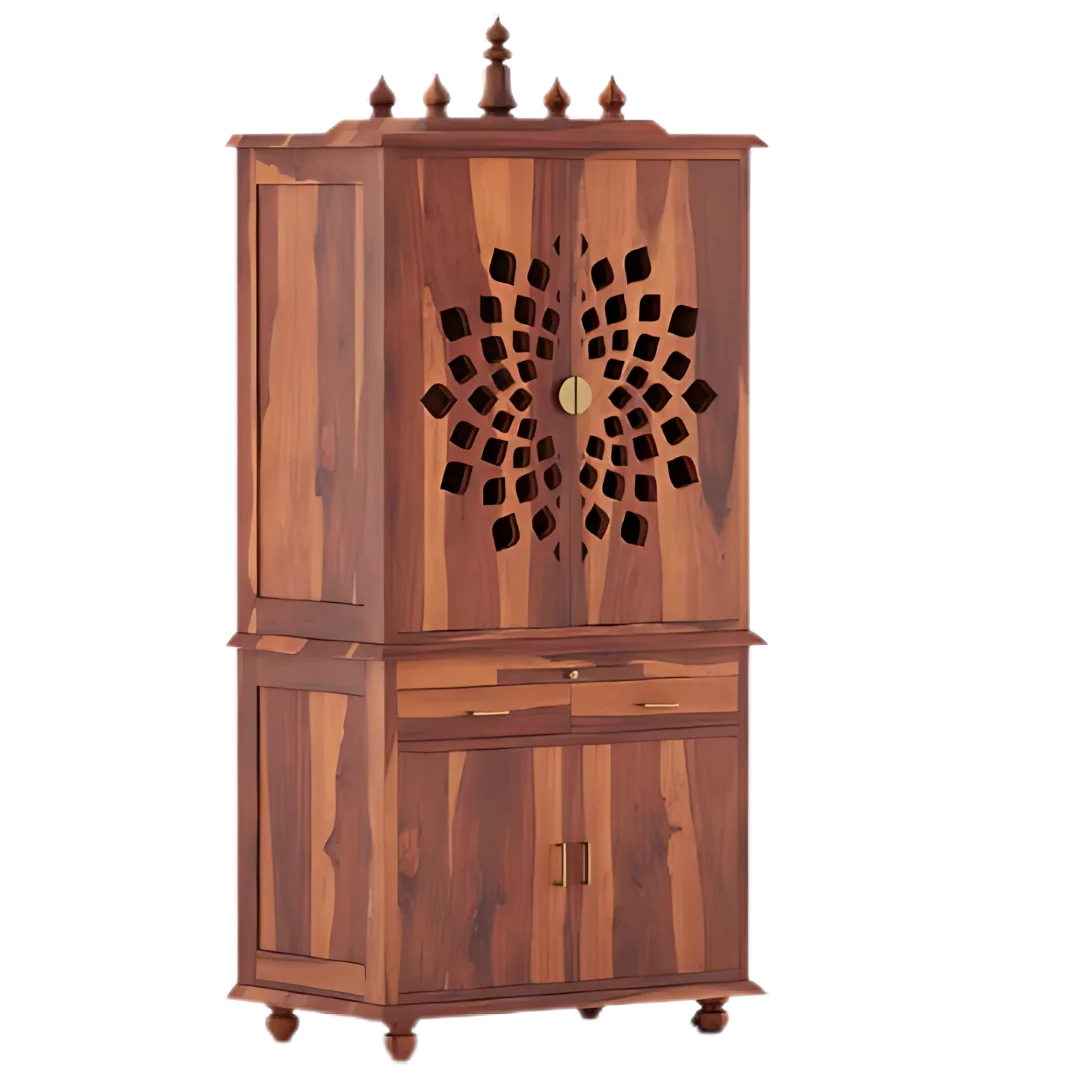 Shrayana Teak Wood Pooja Mandap with Door (teak) Side View