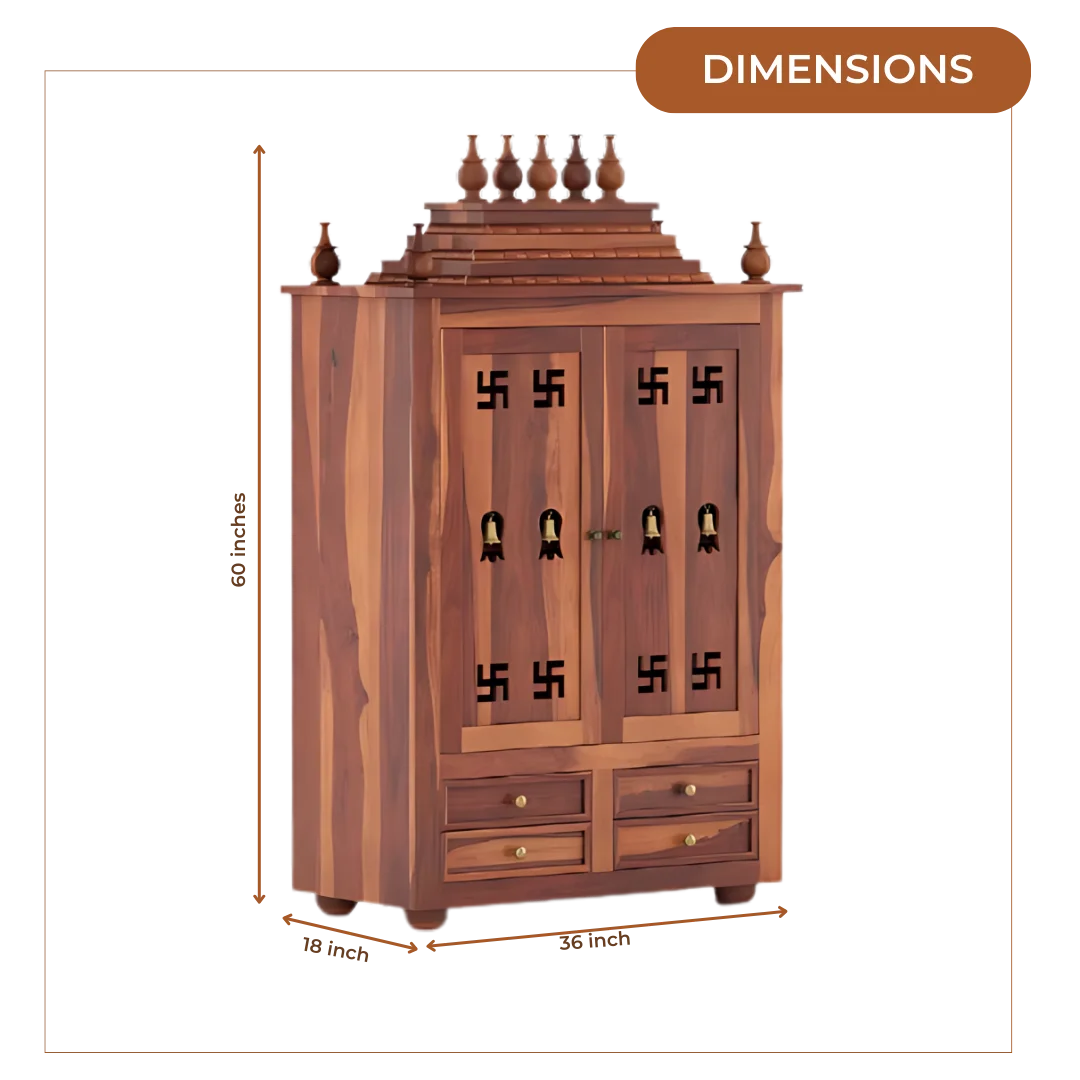 Shreom Teak Wood Pooja Mandap With Door (Teak) Dimensions