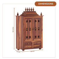 Shreom Teak Wood Pooja Mandap With Door (Teak) Dimensions
