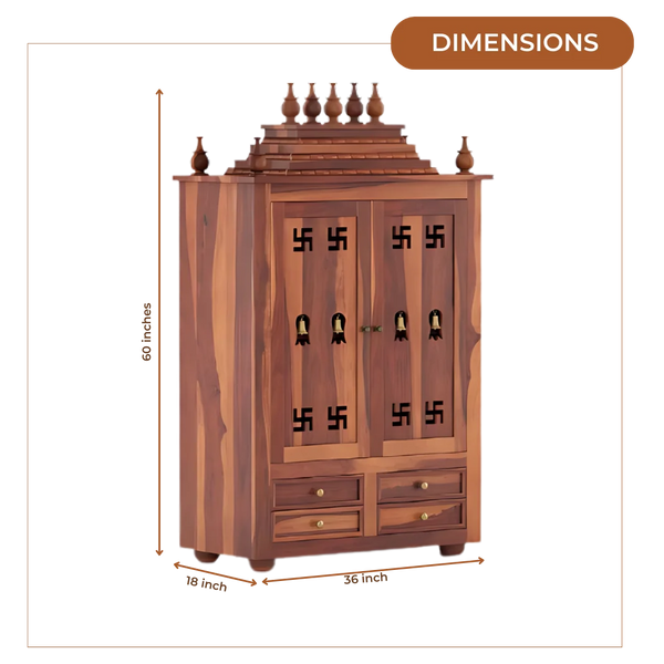 Shreom Teak Wood Pooja Mandap With Door (Teak) Dimensions