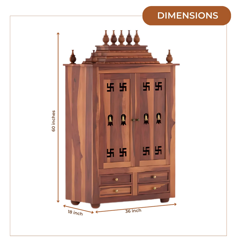 Shreom Teak Wood Pooja Mandap With Door (Teak) Dimensions