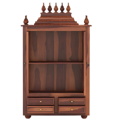 Shreom Teak  Wood Pooja Mandap With Door (Teak) open door front view