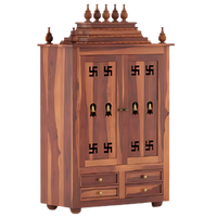 Shreom Teak Wood Pooja Mandap With Door (Teak) open door side angle