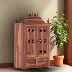 Shreom Sheesham Wood Pooja Mandap With Door (Teak)