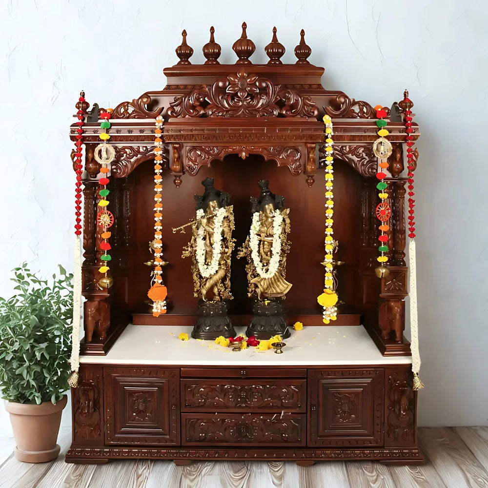 pooja mandir with curtain doors