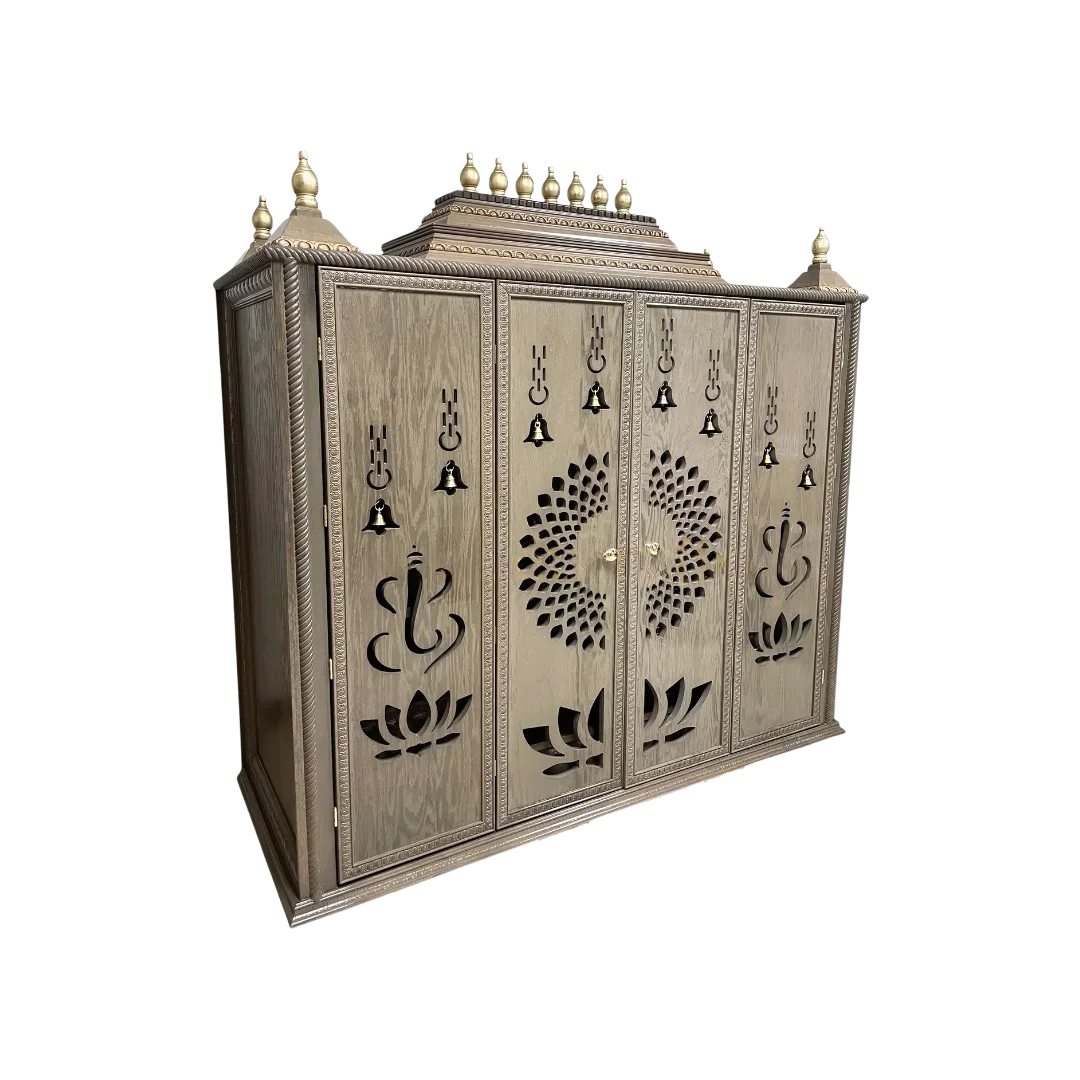 Shriyantra Teak Wood Mandir (Cream) Side angle 
