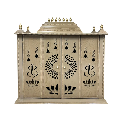 Shriyantra Teak Wood Mandir (Cream) front view