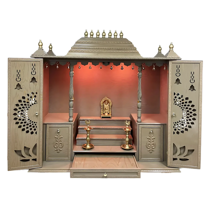 Shriyantra Teak Wood Mandir (Cream) open door view