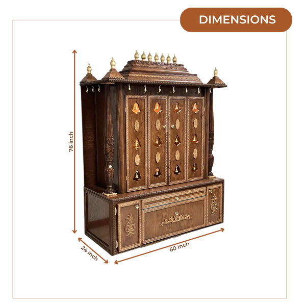 Shrutika Teak Wood Mandir (Caramel Brown) dimensions