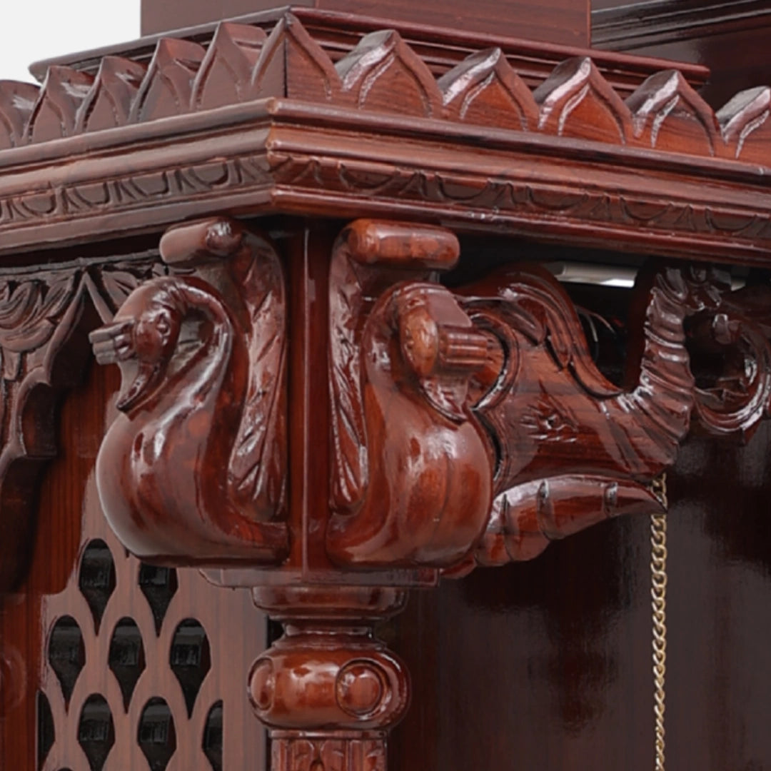 Shubhalaya Teak Wood Mandir (Brown) close view 