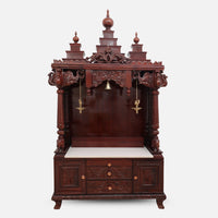 Shubhalaya Teak Wood Mandir (Brown) front view 