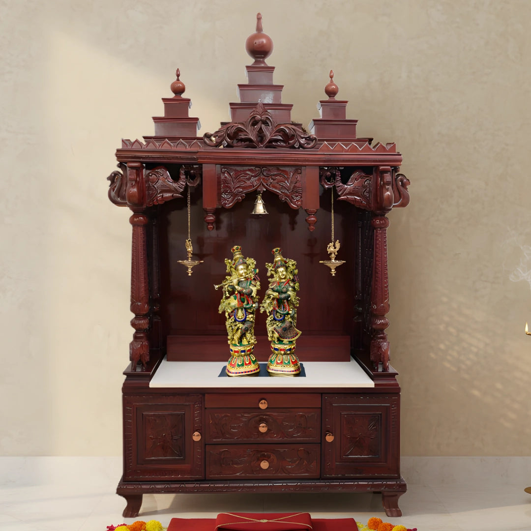 Shubhalaya Teak Wood Mandir (Brown) lifestyle view 