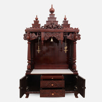 Shubhalaya Teak Wood Mandir (Brown) open door front view 