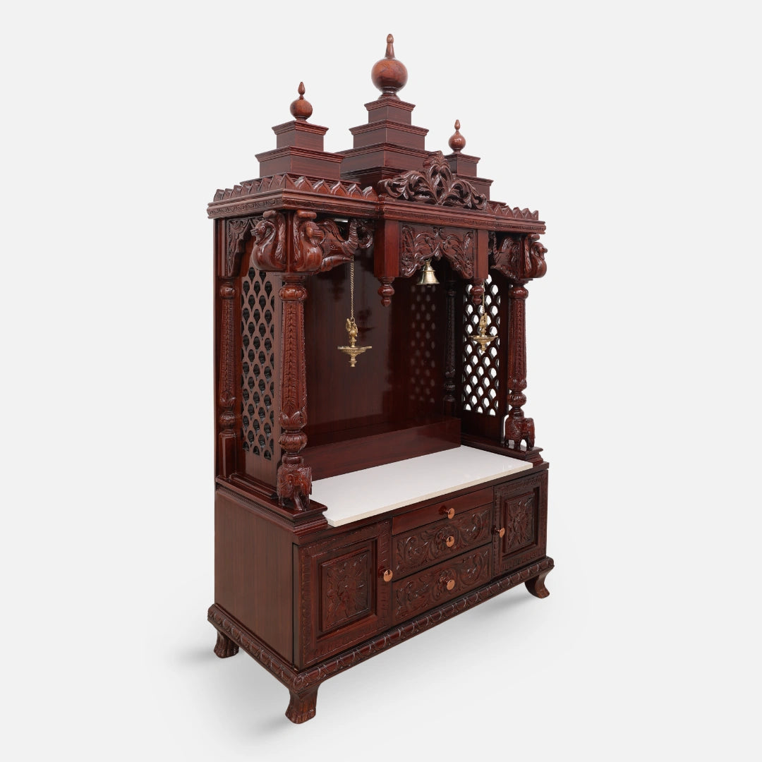 Shubhalaya Teak Wood Mandir (Brown) side angle 