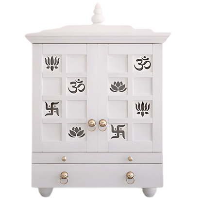 Shubhra Dham Pooja Mandir with Door(White) Front View