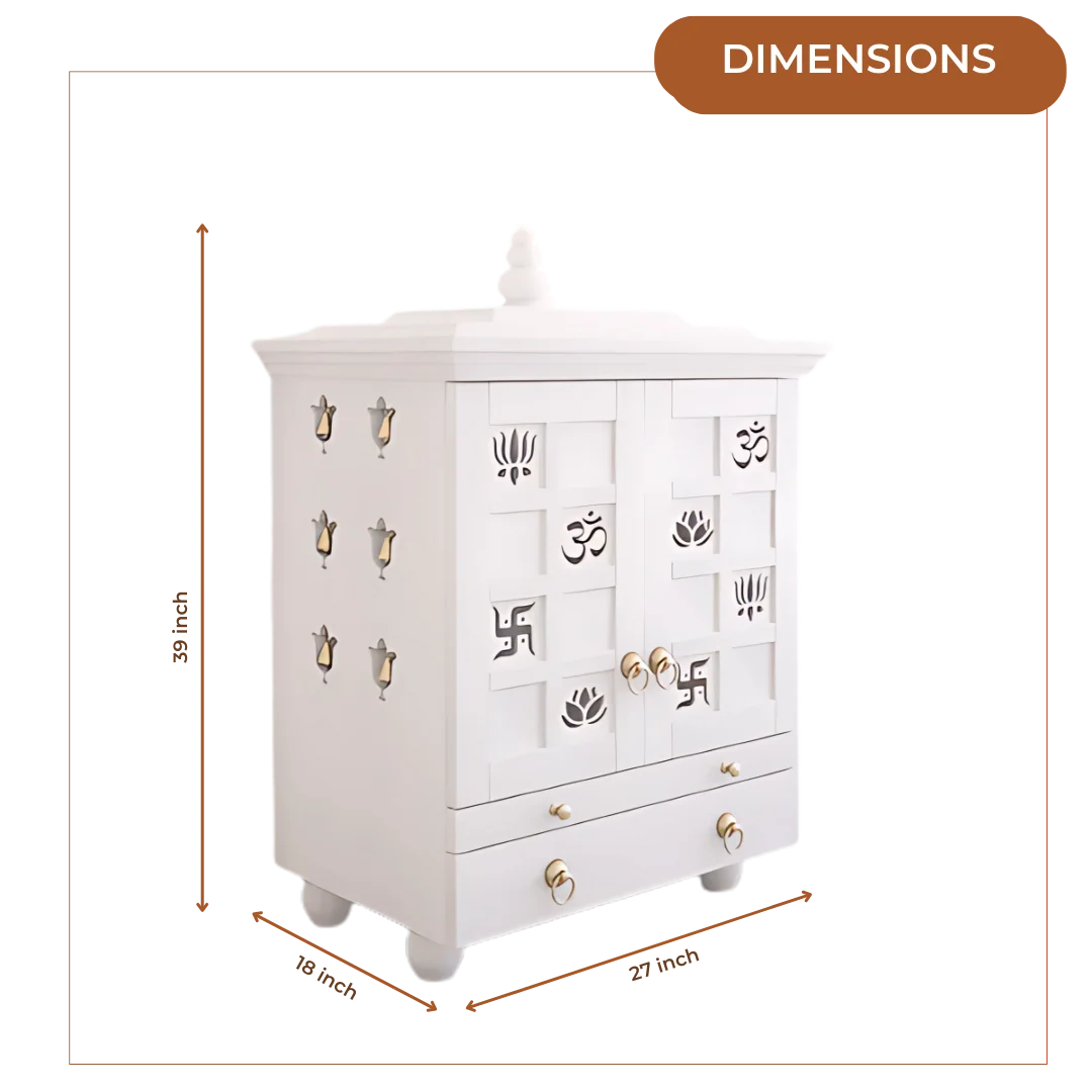 Shubhra Dham Pooja Mandir with Door (White) Dimensions