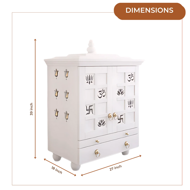 Shubhra Dham Pooja Mandir with Door (White) Dimensions