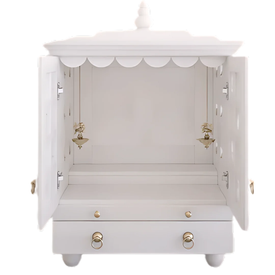 Shubhra Dham Pooja Mandir with Door (White) open door front view