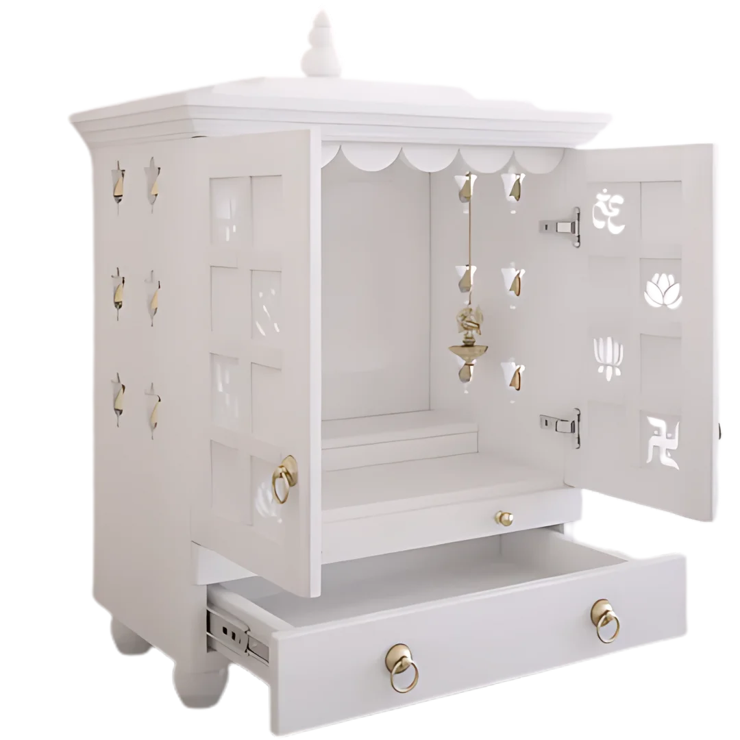 Shubhra Dham Pooja Mandir with Door (White) side angle