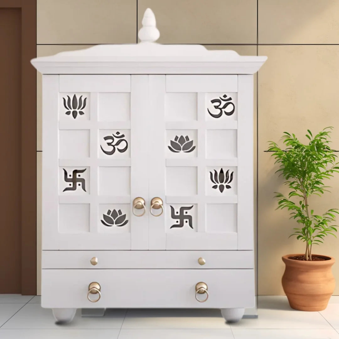 Shubhra Dham Pooja Mandir with Door (White) Lifestyle image