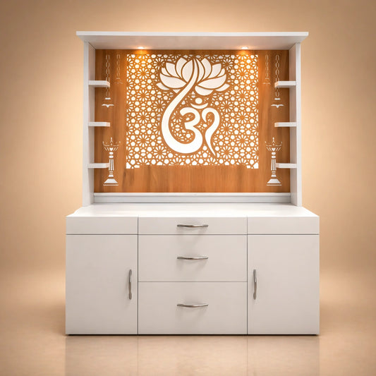 Shubhranshi Wooden Corain Mandir (White) lifestyle view 