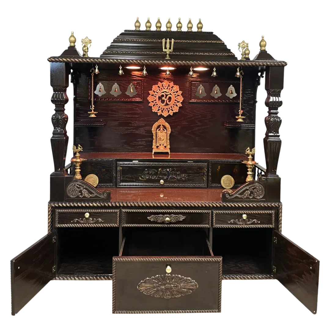 Shvetam Teak Wood Mandap (Choco Brown) open door view
