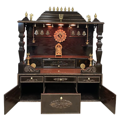Shvetam Teak Wood Mandap (Choco Brown) open door view