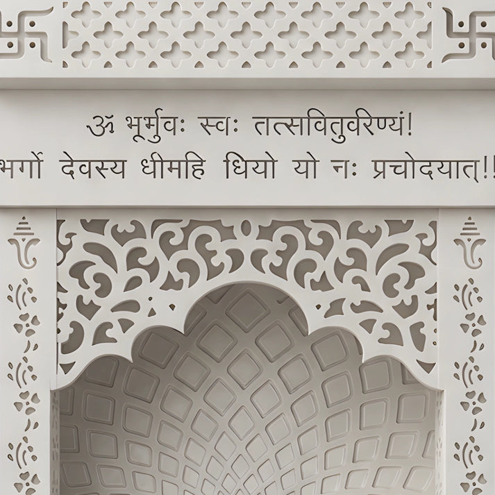Shvetara Wooden Corian Mandir- White