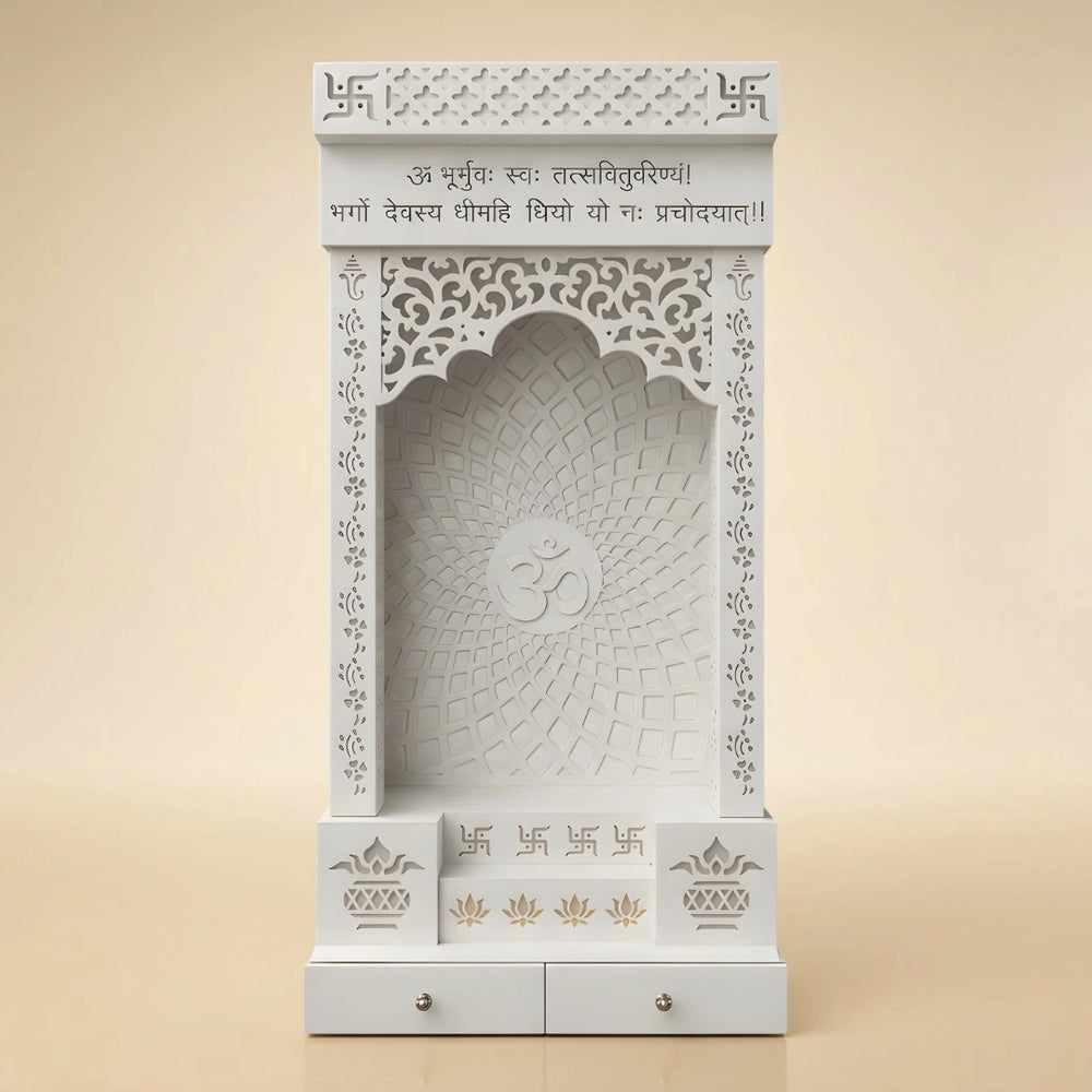 Shvetara Wooden Corian Mandir (White) lifestyle view 