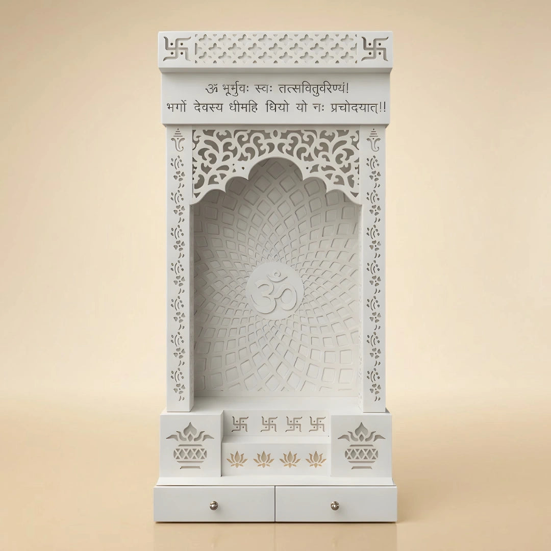 Shvetara Wooden Corian Mandir (White) lifestyle view 