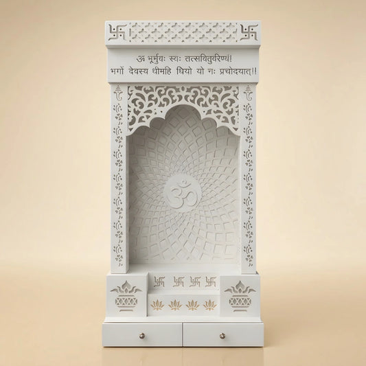 Shvetara Wooden Corian Mandir (White) lifestyle view 