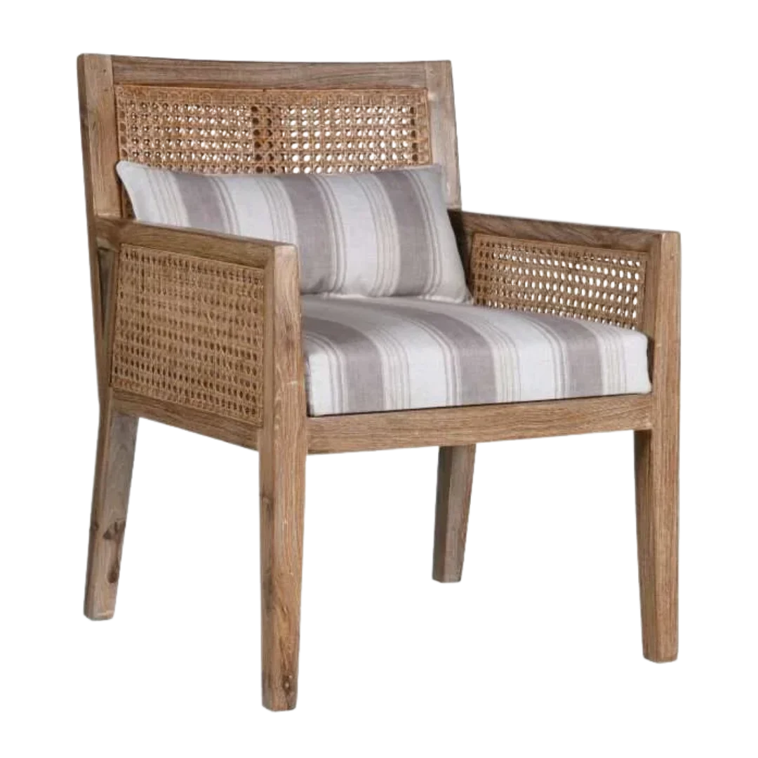 Side Angle of Coastal Teak Wood Lounge Chair (Antique white)