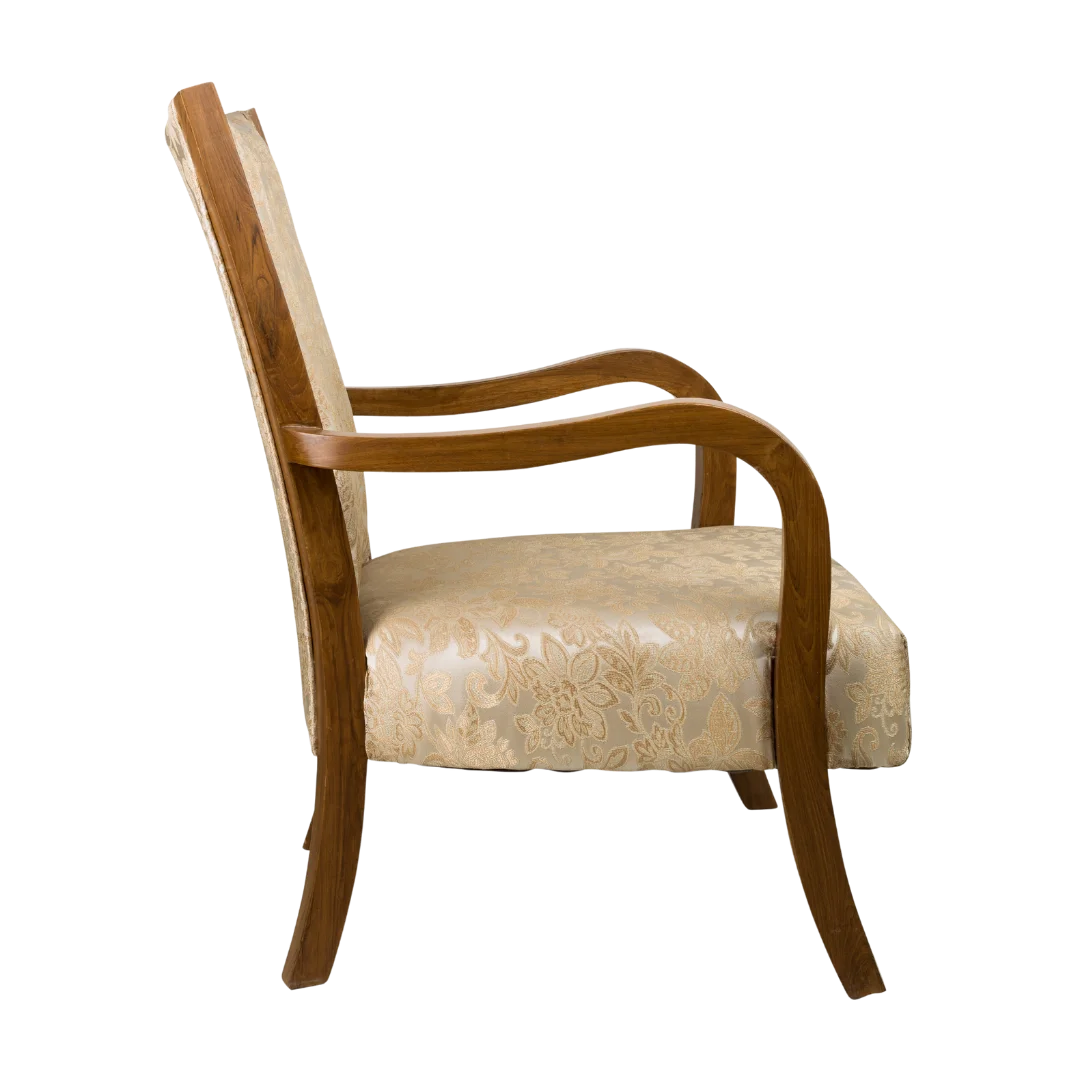 Velencia Teak Wood Fabric Upholstered Arm Chairs (Teak Gold) Side Angle