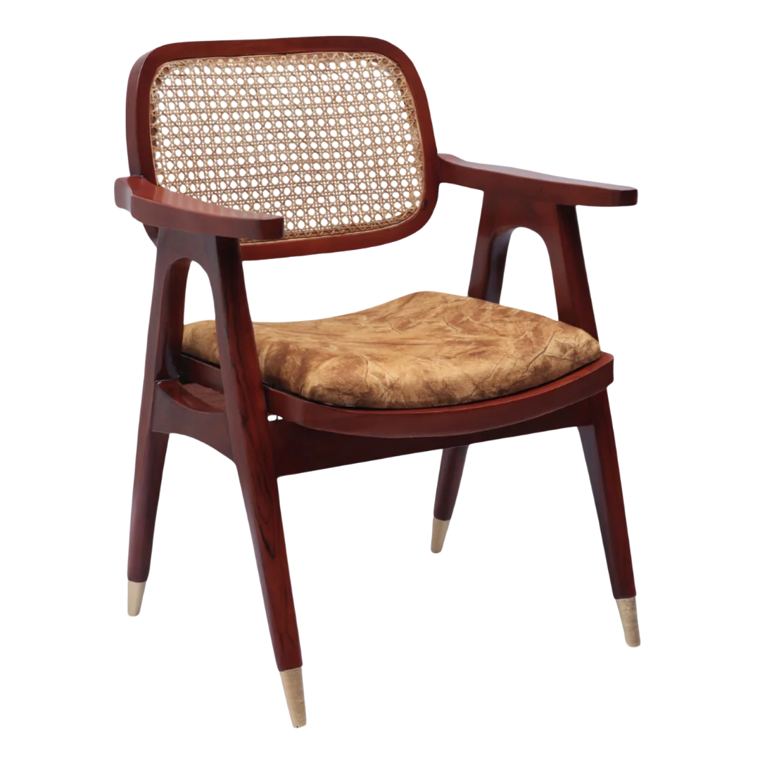 Side Angle of Aakar Teak Wood Arm Chairs (Brown Gold)