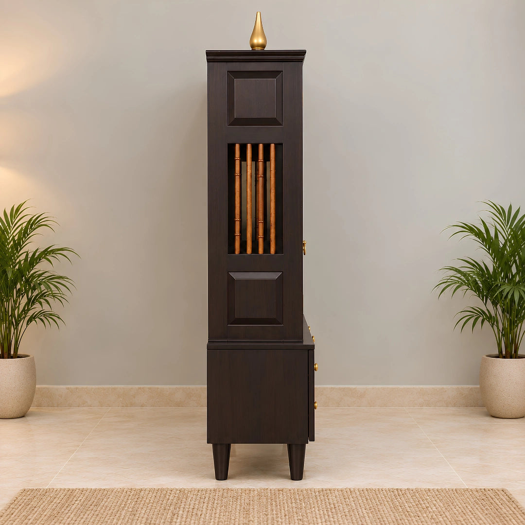 Anandam Teak Wood Pooja Mandap with Door (Brown) Side Angle