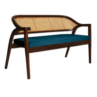 Side Angle of Arbor Solid Wood Love Sofa (Brown Blue)