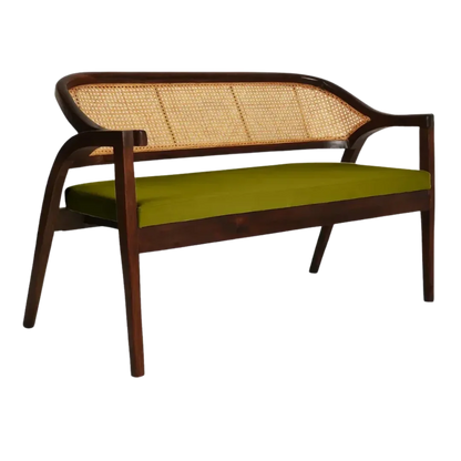 Side Angle of Arbor Solid Wood Love Sofa (Brown Green)