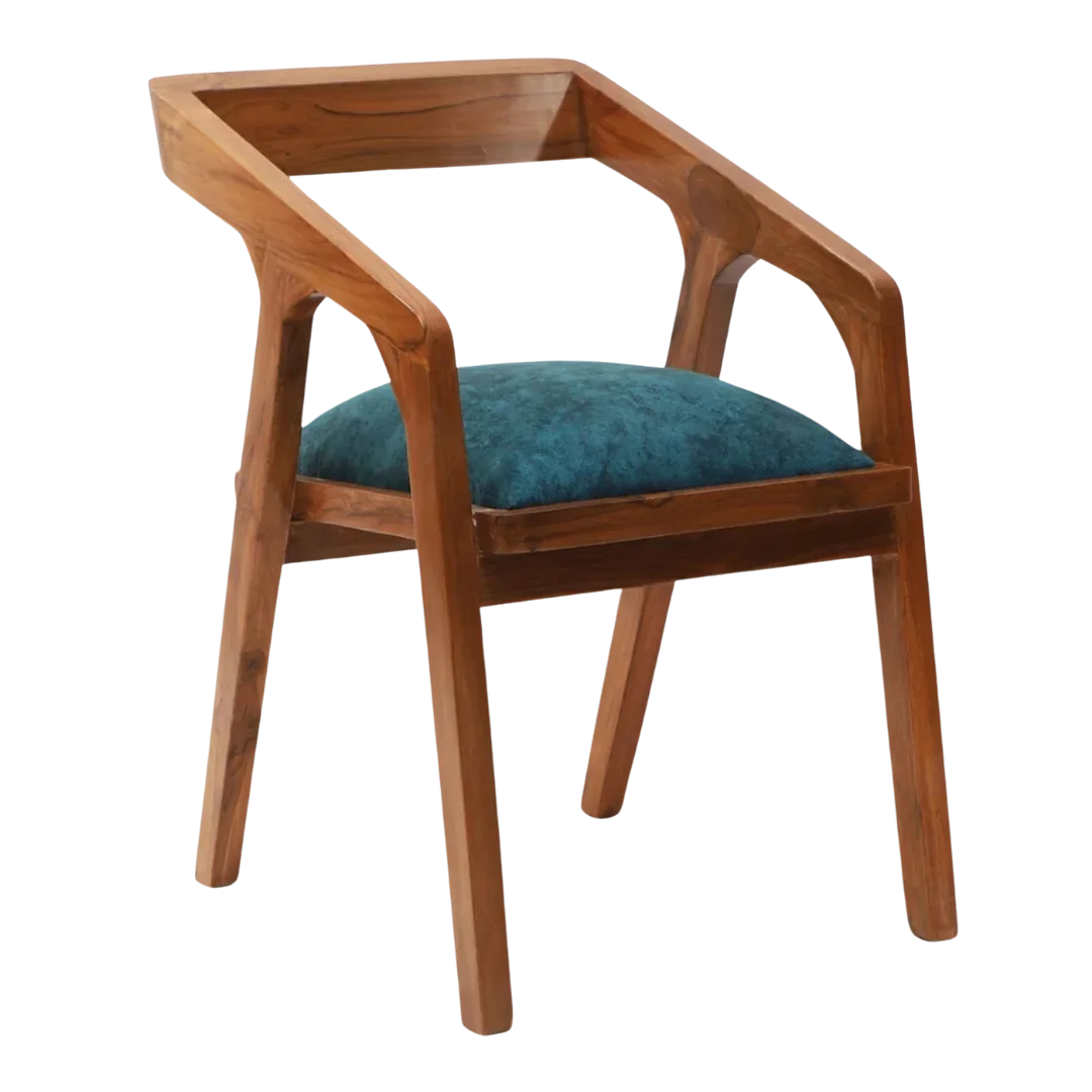 Side Angle of Aristo Teak Wood Arm Chairs (Teak Blue)