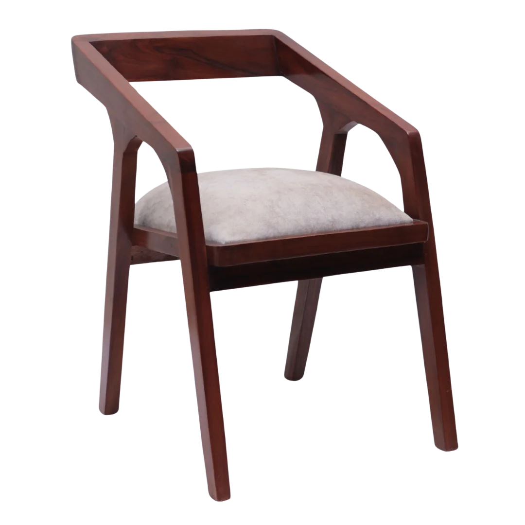 Side Angle of Aristo Teak Wood Arm Chairs (Brown Beige)