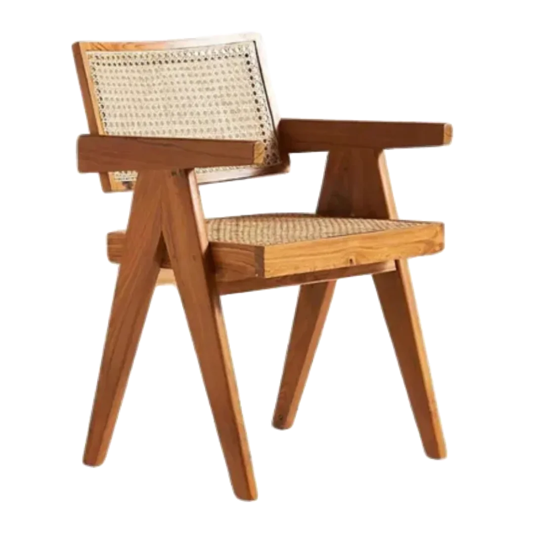 Side Angle of Avira Teak Wood Cane Chairs (Natural)