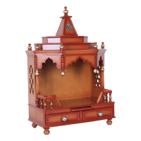 Side Angle of Brahma Shray Teak Wood Floor Rested Pooja Mandir (Teak Gold)